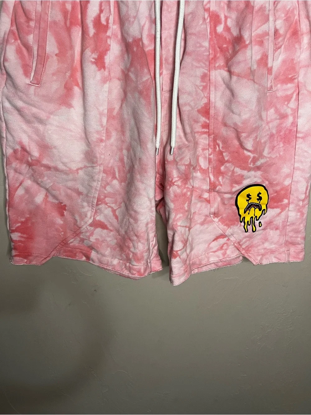 Sprayground Pink Tie Dye Limited Edition Terry Raw Hem Step Hem Mens Shorts